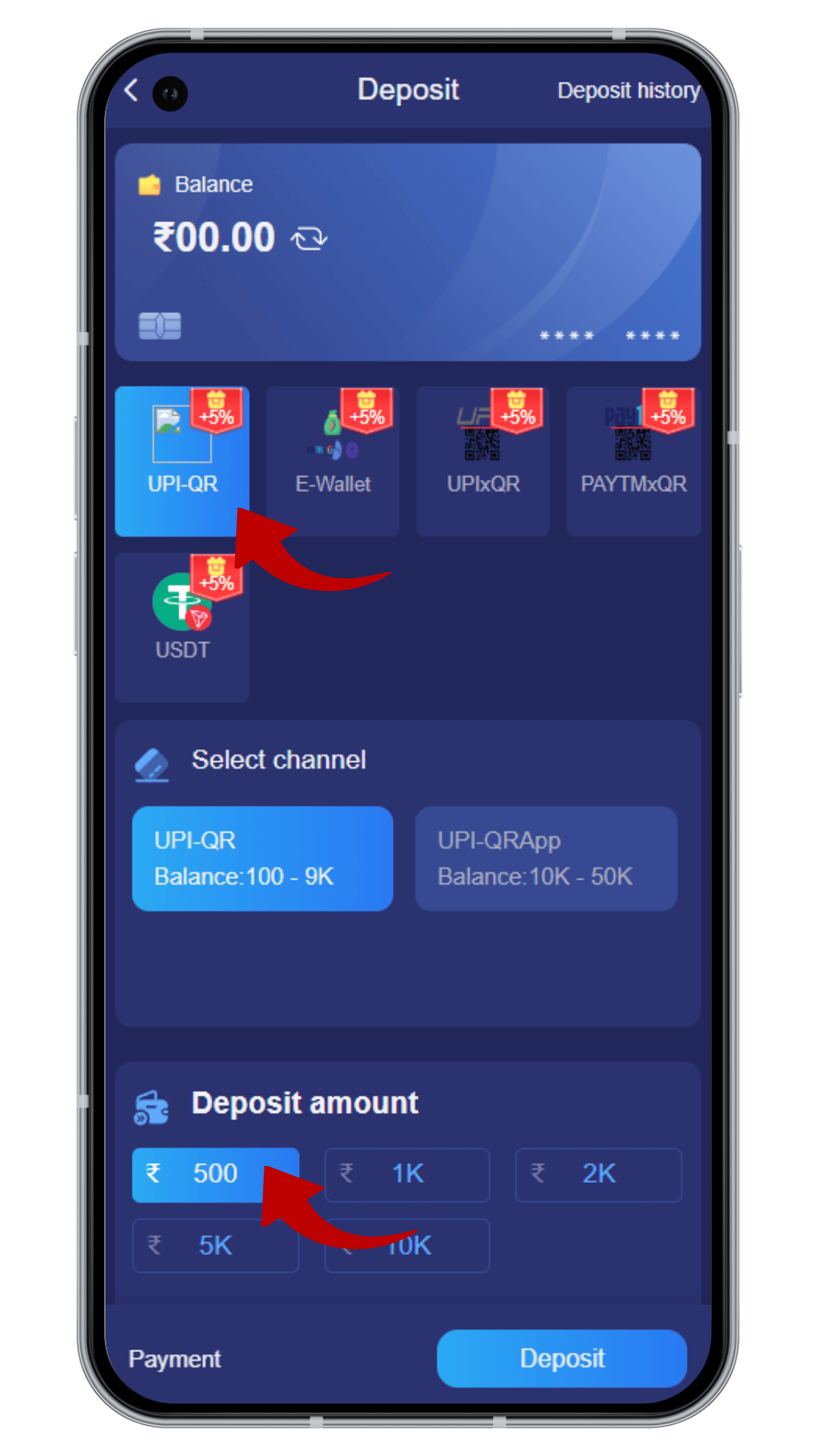 Choose Payment Method and Amount
